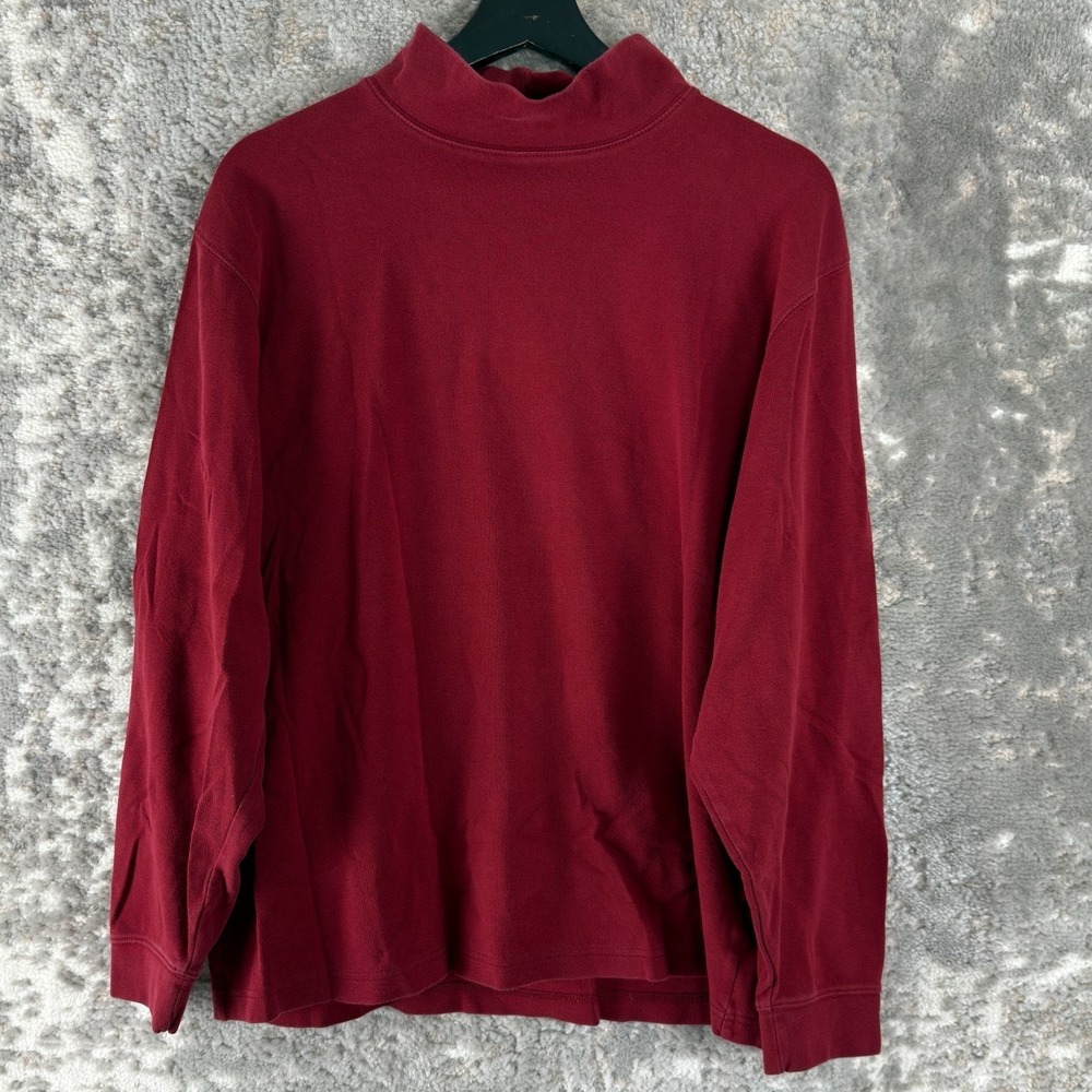 LL Bean Size L Minimalist Casual Mock Neck T Shirt Red Long‎ Sleeve